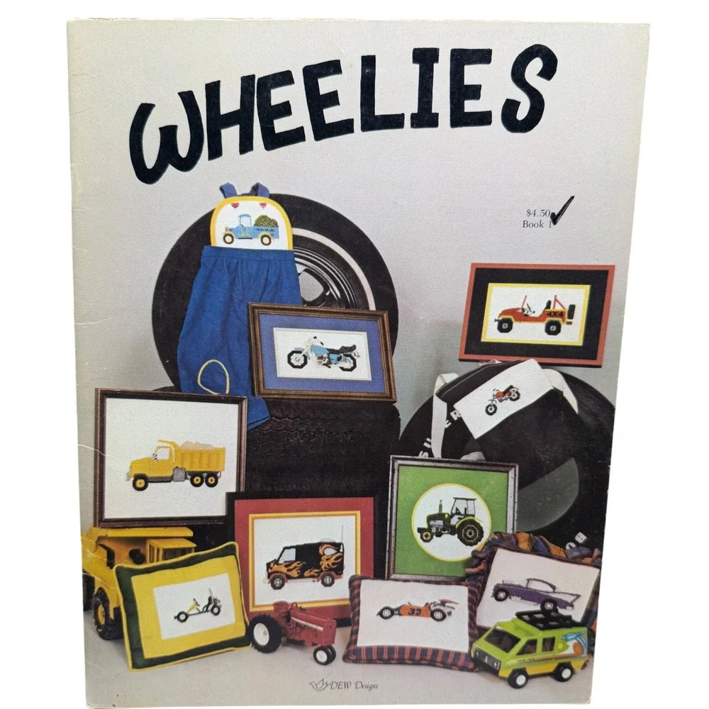 DEW Designs Wheelies Cross Stitch Pattern Book‎ 1 Vintage 1981 Transportation